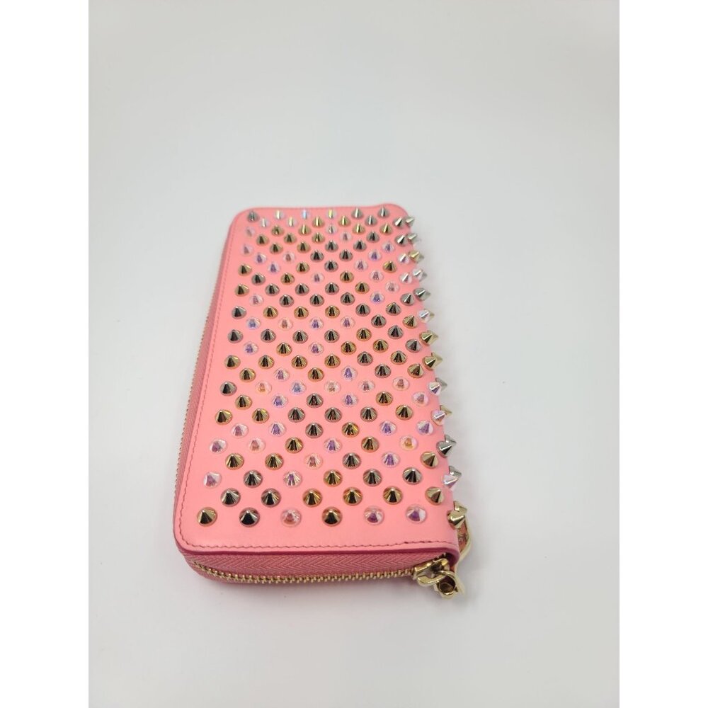 Christian Louboutin PANETTONE Pink Multicolored Spike Leather Clutch Wallet - Picture 3 of 8
